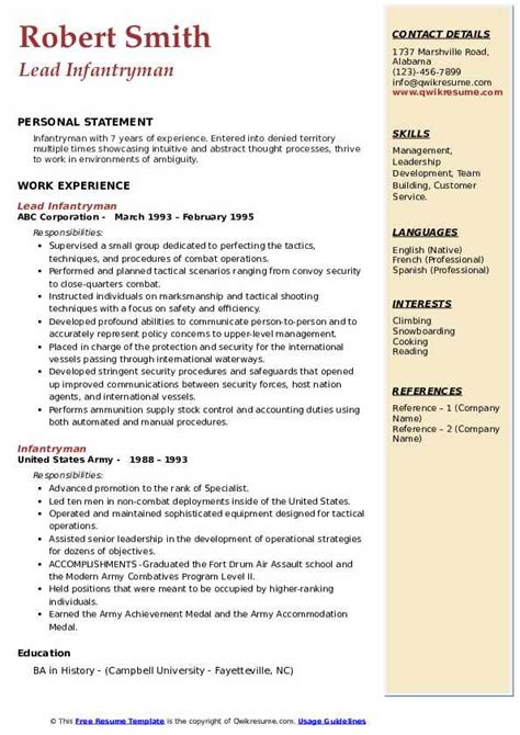 10 Infantryman Resume Samples Templates For 2025