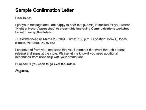 10 Sample Confirmation Letters Writing Letters Formats Examples