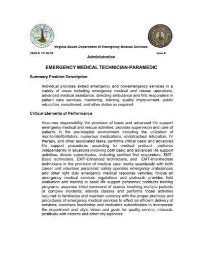 101 02 03 Emt Paramedic Job Description Vbems Com