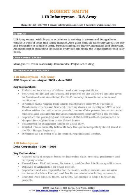 11B Infantryman Resume Samples Qwikresume