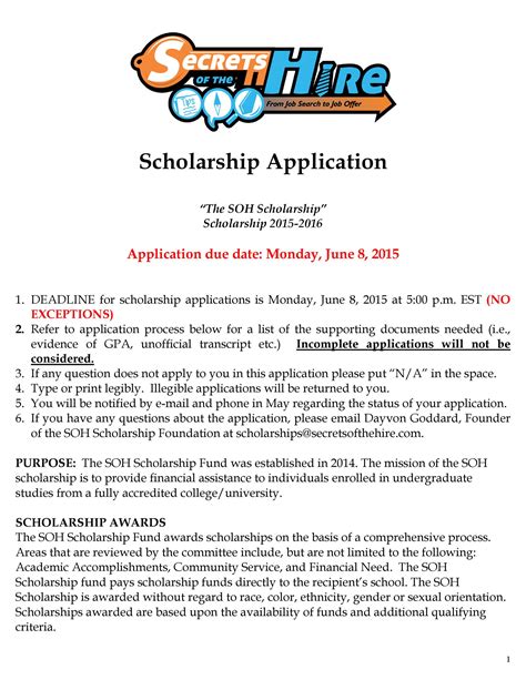 20 Free Scholarship Application Template And Form