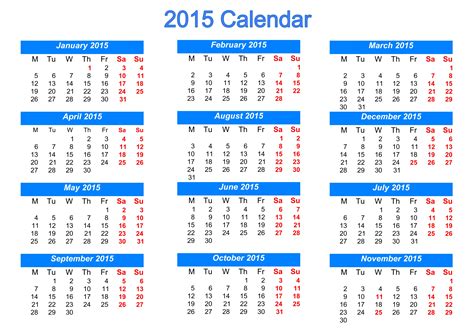 2015 Calendar 2015