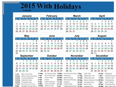 2015 Calendar And Public Holidays Calendar 2015