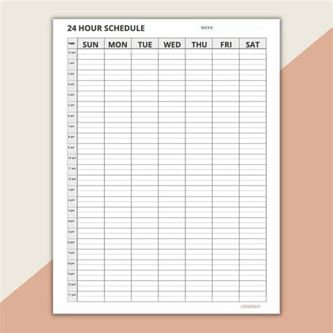 24 Hour Daily Schedule Template 1 Page Layout Printable Love Our