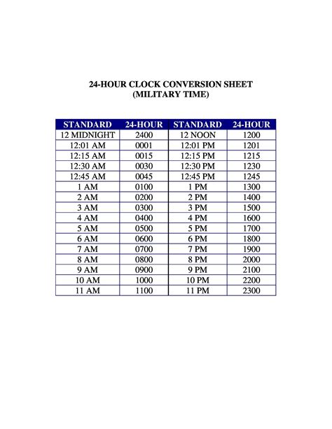 24 Hour Time Chart Printable Printable Jd