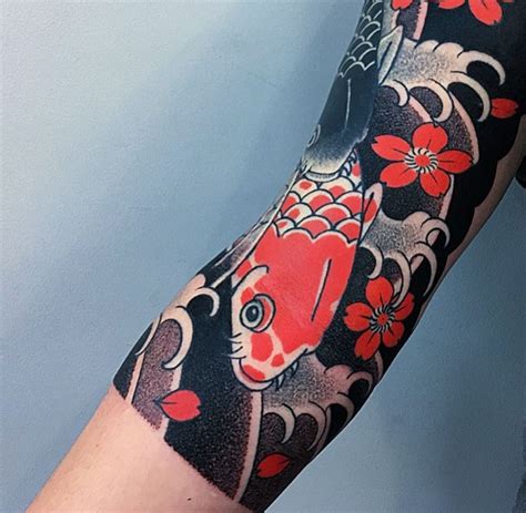 3 4 Sleeve With Koi And Sakuras Cherry Blossom Taditional Japanese