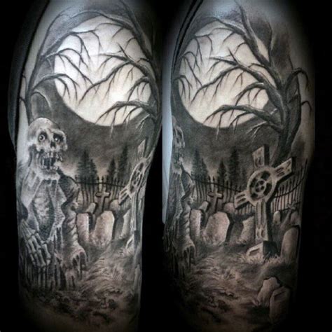 40 Graveyard Tattoo Designs For Men Earthy Ties Left Behind Haunted