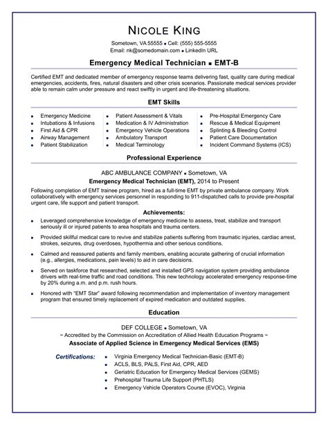 42 Emt Basic Job Description For Resume For Your Application