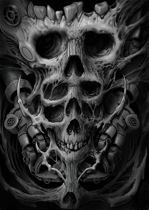 43 Best Biomechanical Skull Tattoo Designs Images On Pinterest Skull Tattoo Design Skull