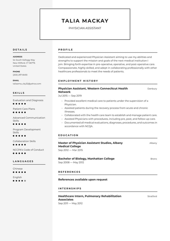 5 Physician Assistant Pa Resume Examples Amp Templates