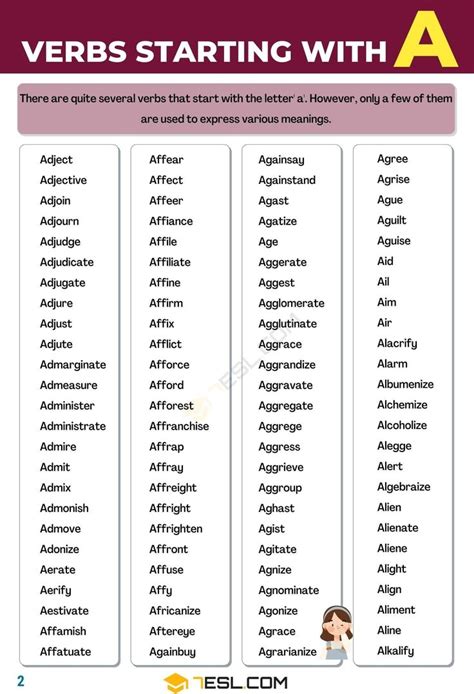 505 Verbs That Start With A In English 7Esl Verb Nouns And