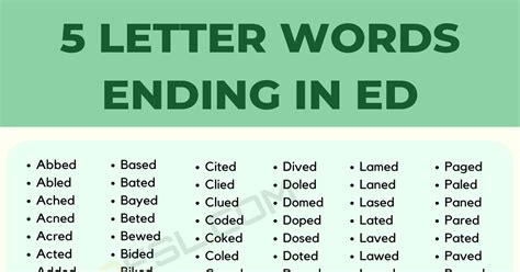 585 Examples Of 5 Letter Words Ending In Ed 7Esl