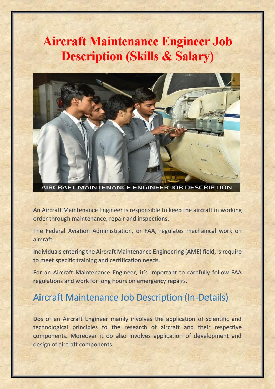 A Complete Job Description Of Aircraft Maintenance Engineer By Bia Patna Issuu