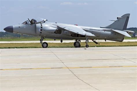 A Military Harrier Airplane In Preparation Of Taking Off At The Annual