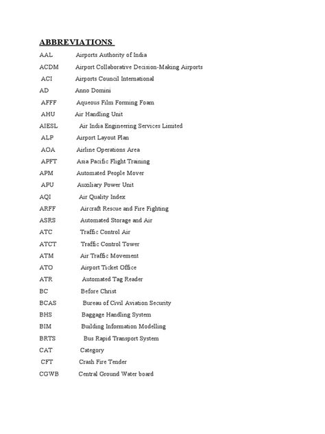 Abbreviations Pdf Airport Air Traffic Control