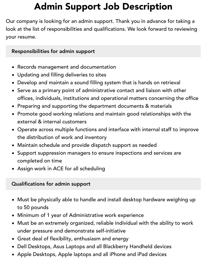 Admin Job Support Details