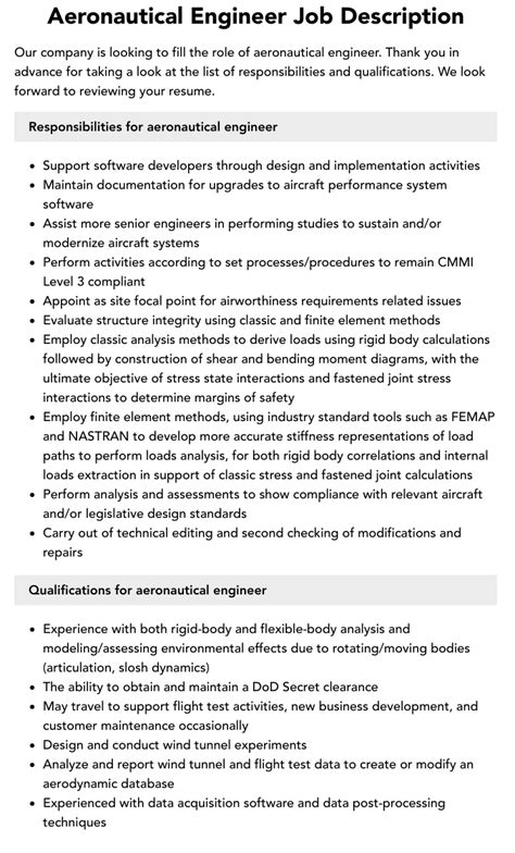 Aeronautical Engineer Job Description