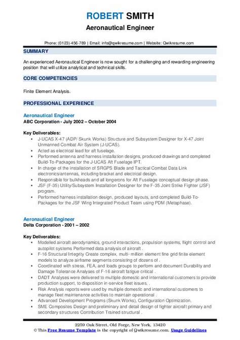 Aeronautical Engineer Resume Samples Qwikresume