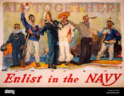 All Together Enlist In The Navy Poster Showing An American Sailor