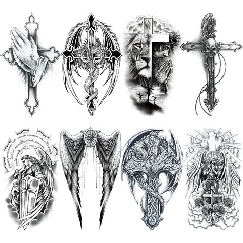 Amazon Com Realistic Cross Wing Temporary Tattoo For Men Large Half Sleeve Black Religious Holy God Jesus Fake Tattoo Tribal Adult Teen Christian Pray Hand Temp Tatoo Sticker Arm Chest Body Art