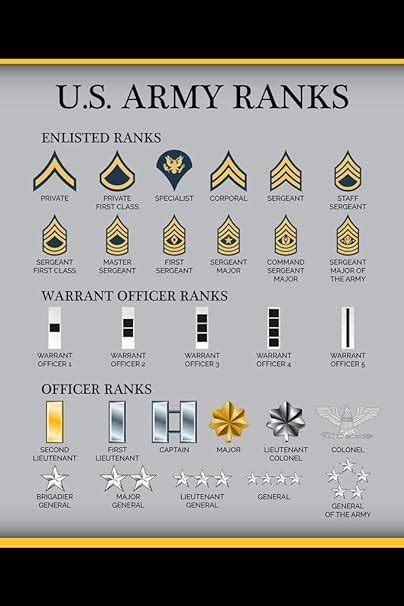 Amazon Com United States Army Rank Chart Reference Enlisted Officer