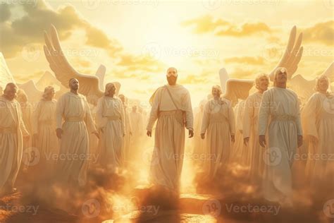 Angels With The Messiah Jesus Leading In Heaven 23775780 Stock Photo At Vecteezy