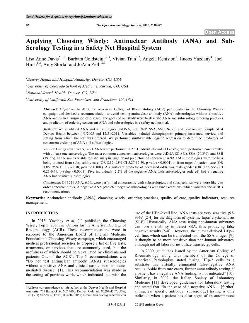 Applying Choosing Wisely Antinuclear Antibody Ana And Sub Serology