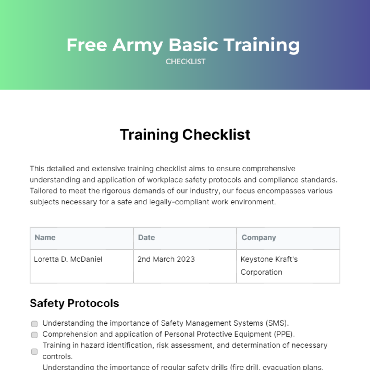 Army Basic Training Checklist