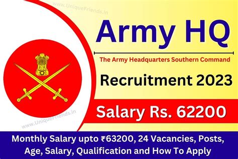 Army Hq Southern Command Recruitment 2023 Monthly Salary Upto 63200