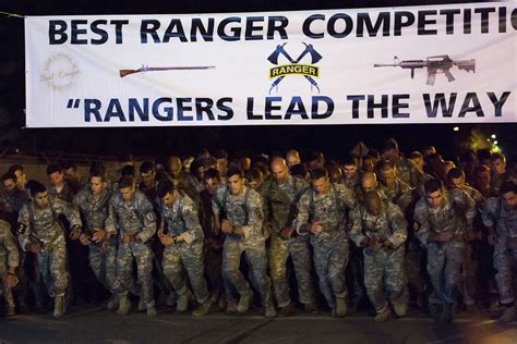 Army Rangers Prepare For A Run During The Best Ranger Competition At