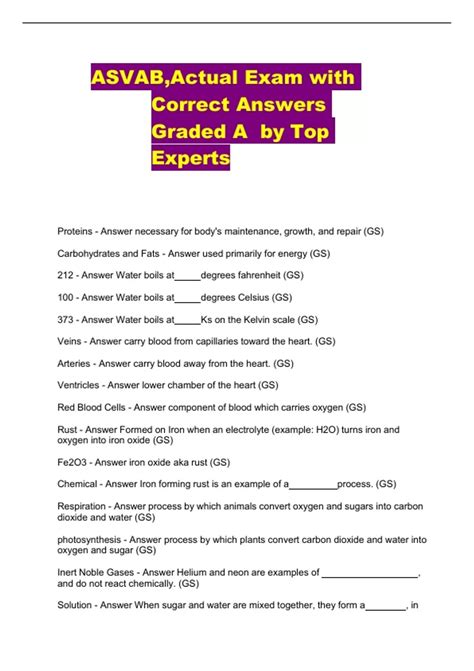 Asvab Actual Exam With Correct Answers Graded A By Top Experts Asvab