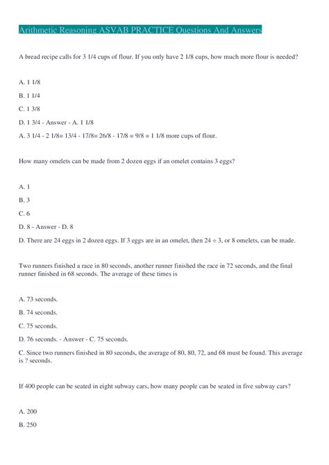 Asvab Arithmetic Reasoning Practice Test 2023