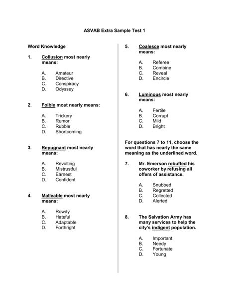 Asvab Practice Test