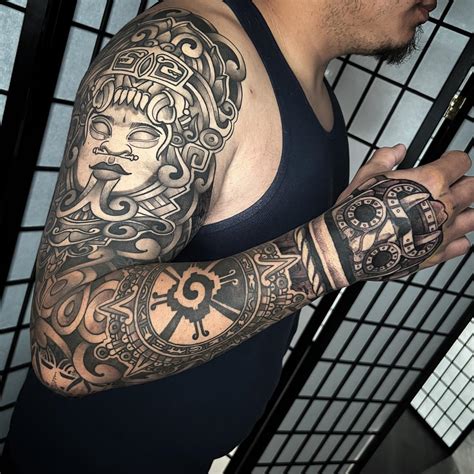 Aztec Tattoo By Gus Lopez Aztec Tattoos Sleeve Aztec Tribal Tattoos