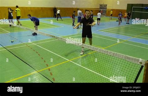 Badminton Courts With Players Competing Stock Video Footage Alamy