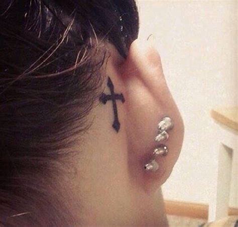 Behind The Ear Cross Piercing Tattoo Tattoos And Piercings Cool