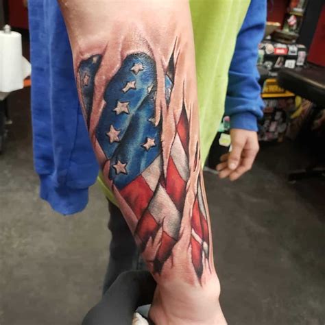 Black Ripped American Flag Tattoo Design