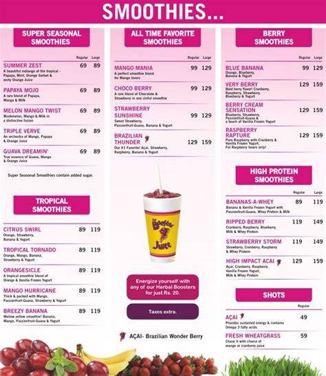 Booster Juice Nutrients Info