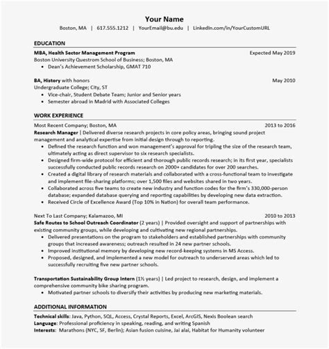 Bu Resume Template Examples