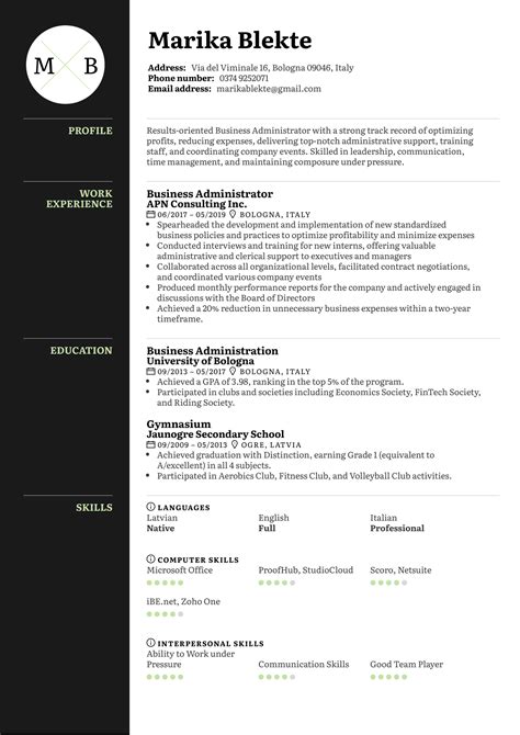 Business Administrator Resume Sample Kickresume