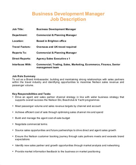 Business Manager Job Description Template Free Vivahr