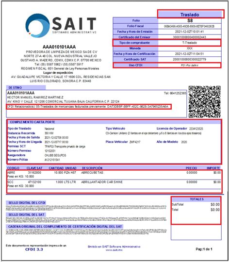 Cfdi De Traslado O Carta Porte Sat