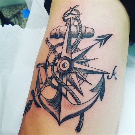 Compass Anchor Tattoo Design