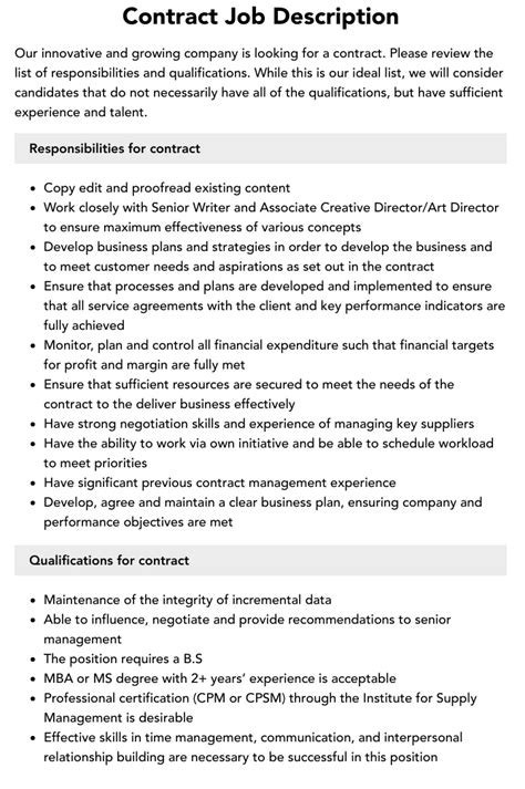 Contract Job Description