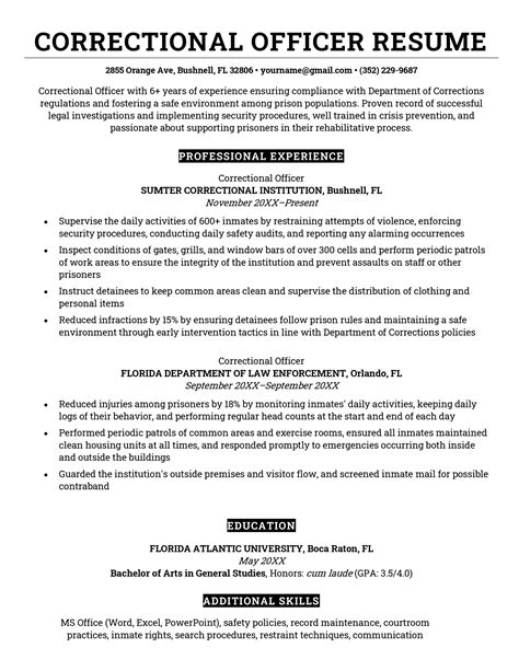 Correctional Officer Resume Sample 11 Skills To List