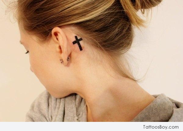 Cross Ear Tattoos Designs