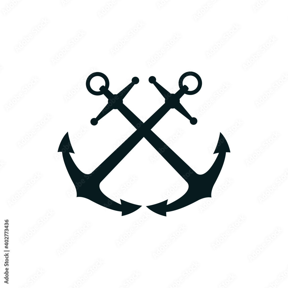 Crossed Anchors Silhouette Vector Illustration Navy Sailing Regatta