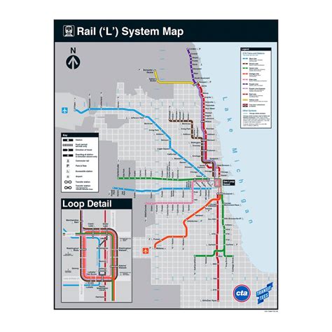 Cta Rail System Map Poster Features All Lines Red Orange Blue Purple Brown Yellow Green And Pink Designed In Chicago Etsy