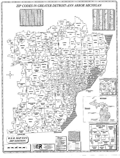 Detroit Ann Arbor Mi Laminated Zip Code Wall Map Ebay