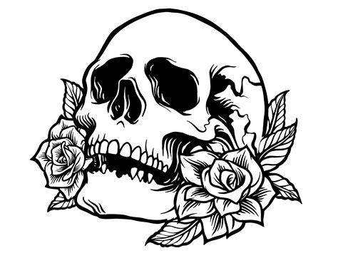 Drawn Skull With Roses Floral Tattoo Design Cricut Cut File File In Svg